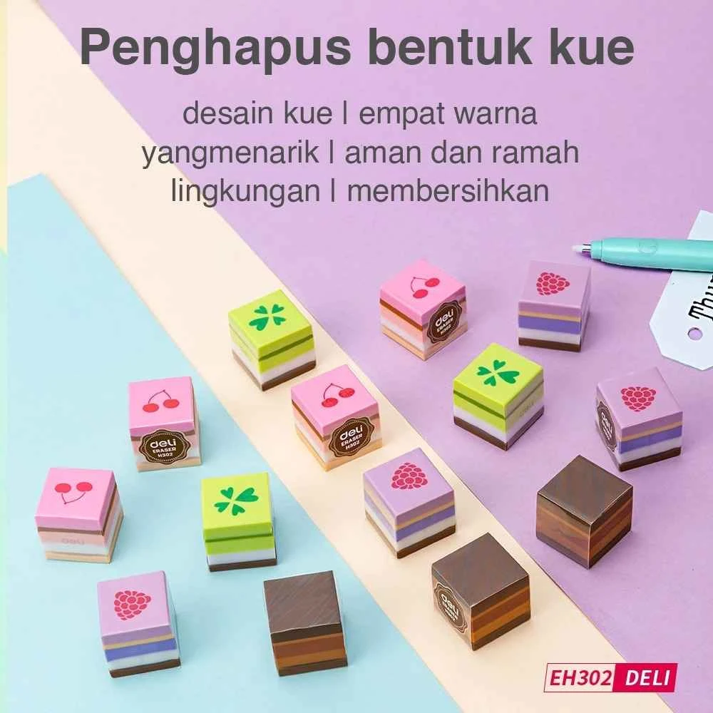 Penghapus Deli Bentuk Kue / Deli Eraser 25x25x25mm EH302 / Hapusan Deli